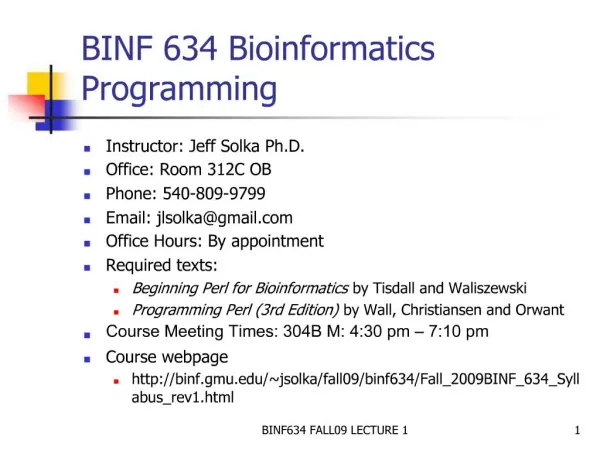 BINF 634 Bioinformatics Programming