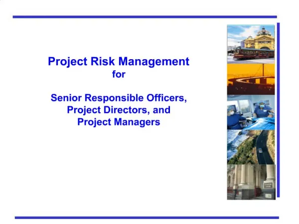 Project Risk Management for Senior Responsible Officers, Project Directors, and Project Managers