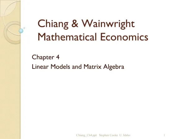 Chiang Wainwright Mathematical Economics
