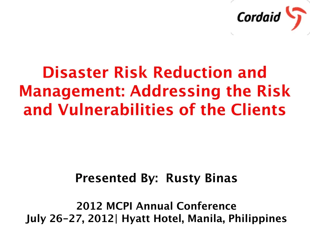 disaster risk reduction and management addressing the risk and vulnerabilities of the clients
