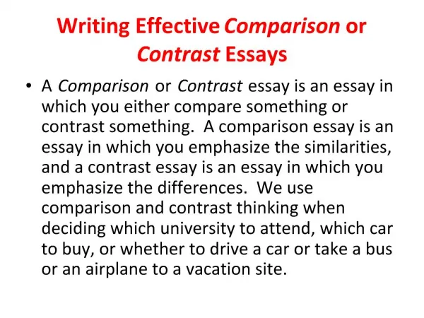 Writing Effective Comparison or Contrast Essays