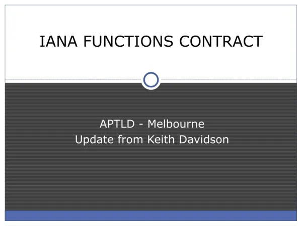 APTLD - Melbourne Update from Keith Davidson