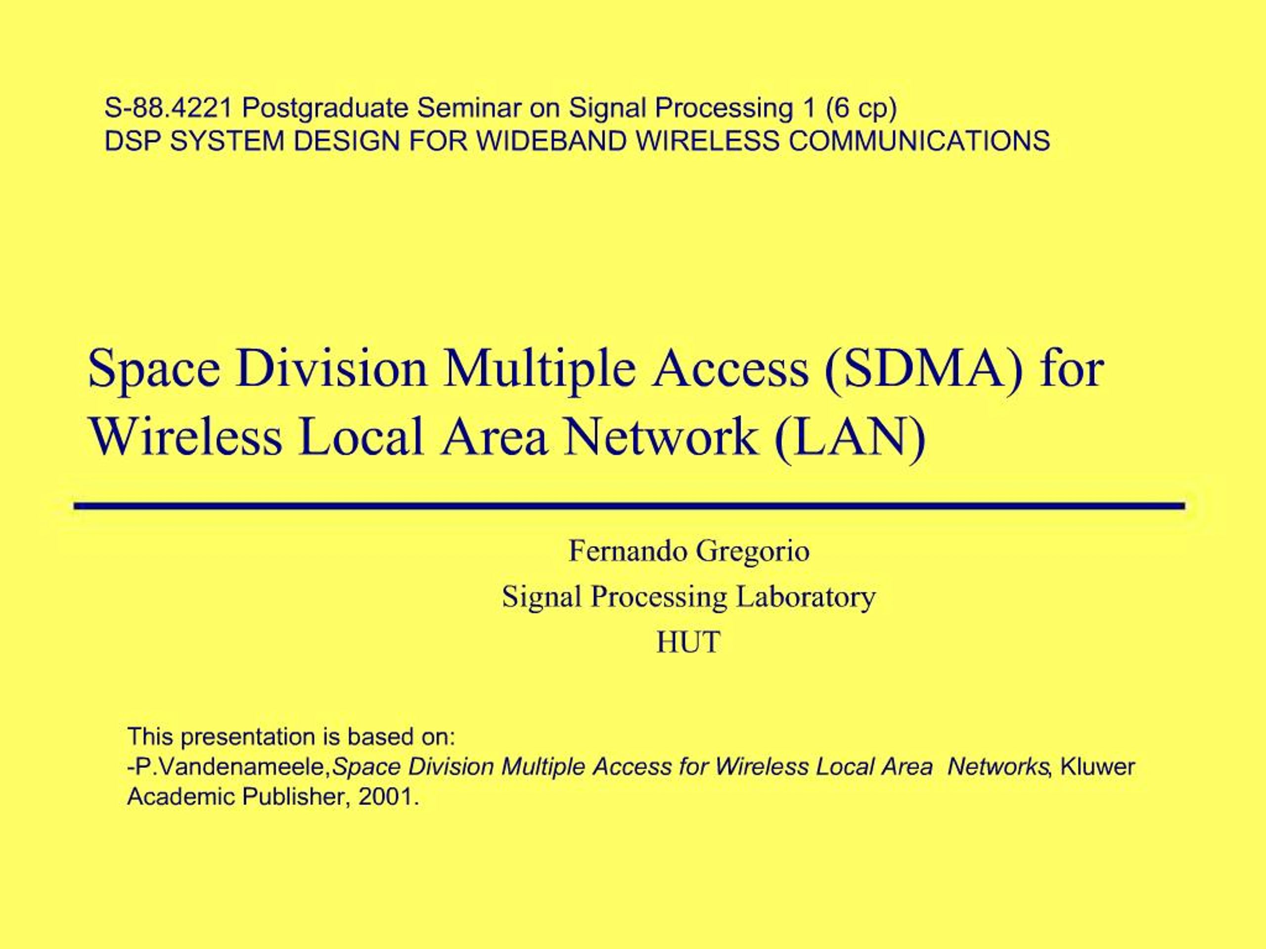 PPT - Space Division Multiple Access SDMA for Wireless Local Area ...