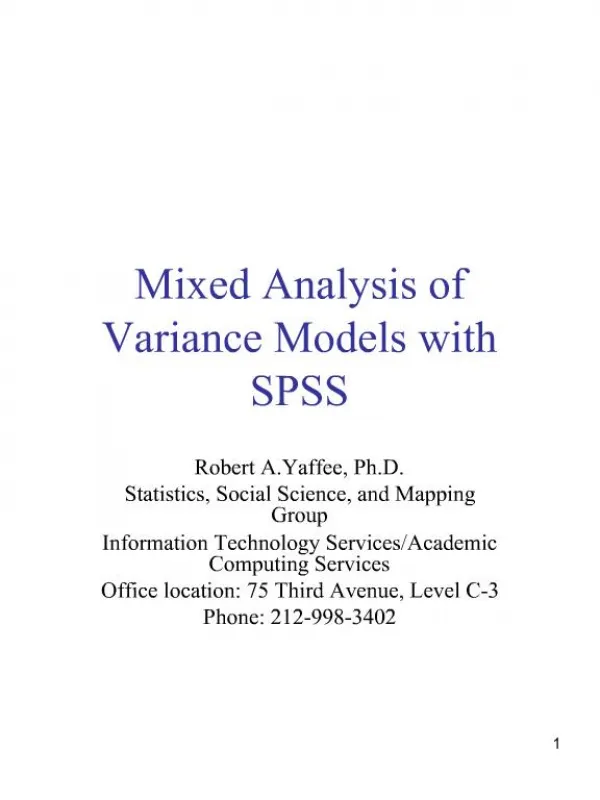 Mixed Analysis of Variance Models with SPSS