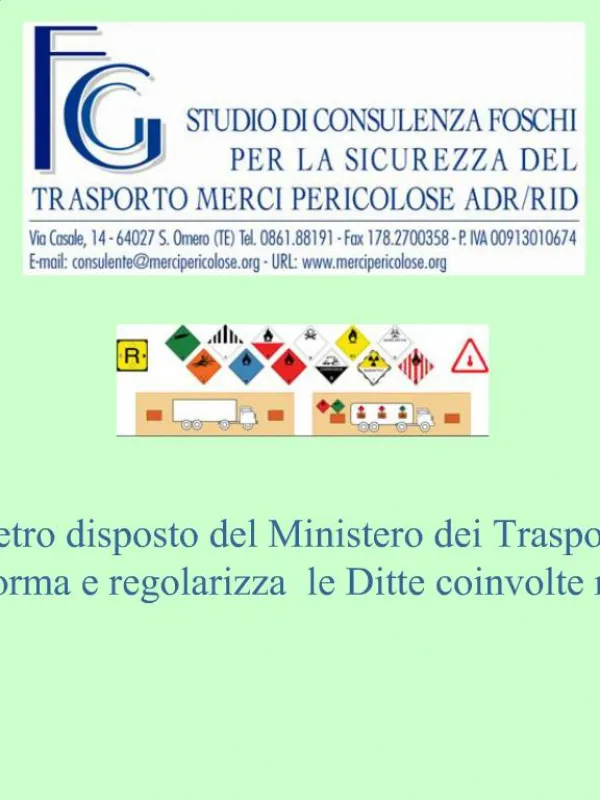 Dietro disposto del Ministero dei Trasporti informa e regolarizza le Ditte coinvolte nel: