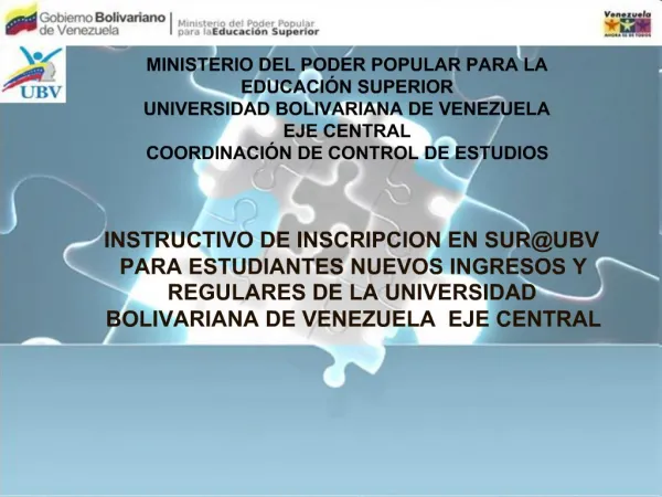 MINISTERIO DEL PODER POPULAR PARA LA EDUCACI N SUPERIOR UNIVERSIDAD BOLIVARIANA DE VENEZUELA EJE CENTRAL COORDINACI N DE