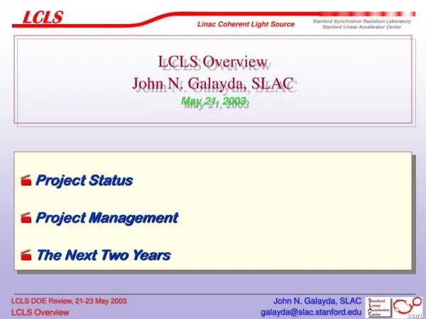 LCLS Overview John N. Galayda, SLAC May 21, 2003