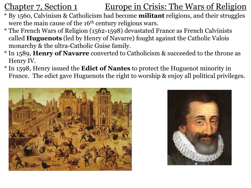 chapter 7 section 1 europe in crisis the wars of religion