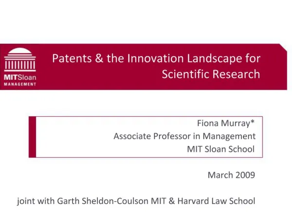 Patents the Innovation Landscape for Scientific Research