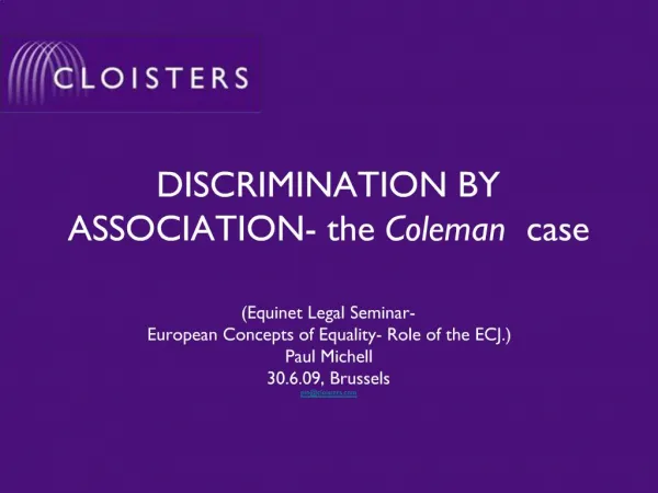 DISCRIMINATION BY ASSOCIATION- the Coleman case
