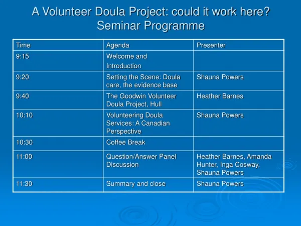 A Volunteer Doula Project: could it work here? Seminar Programme