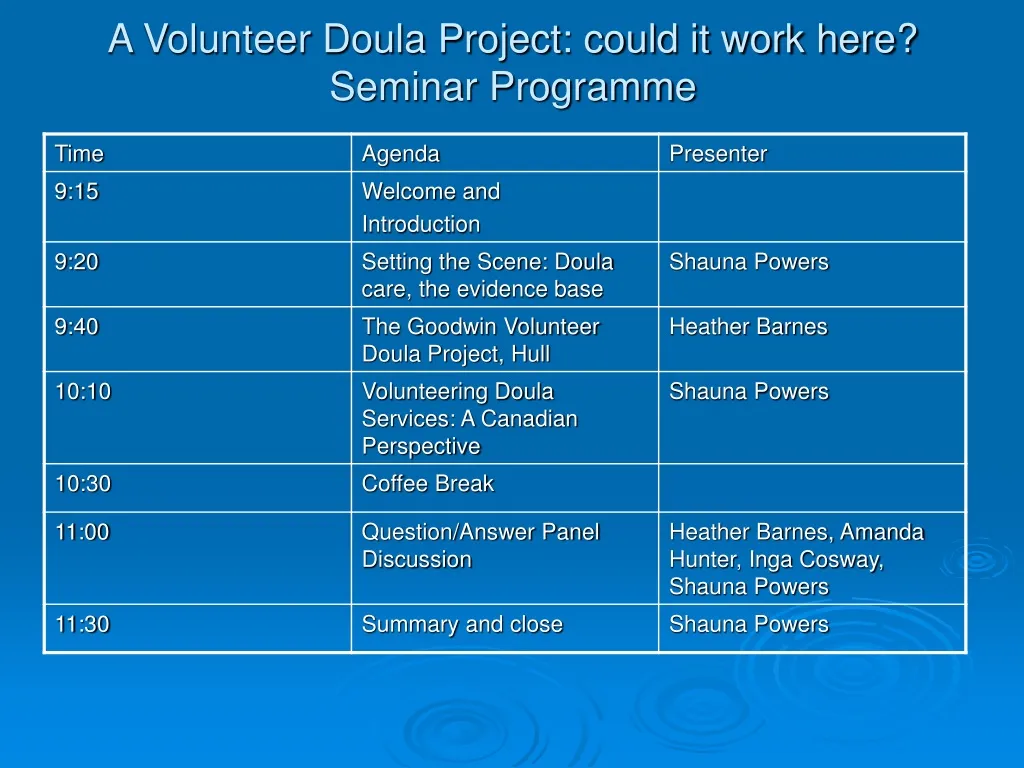a volunteer doula project could it work here seminar programme