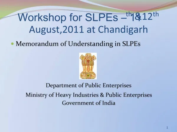 Workshop for SLPEs 11th 12th August,2011 at Chandigarh