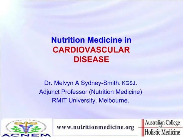 Nutrition Medicine in CARDIOVASCULAR DISEASE