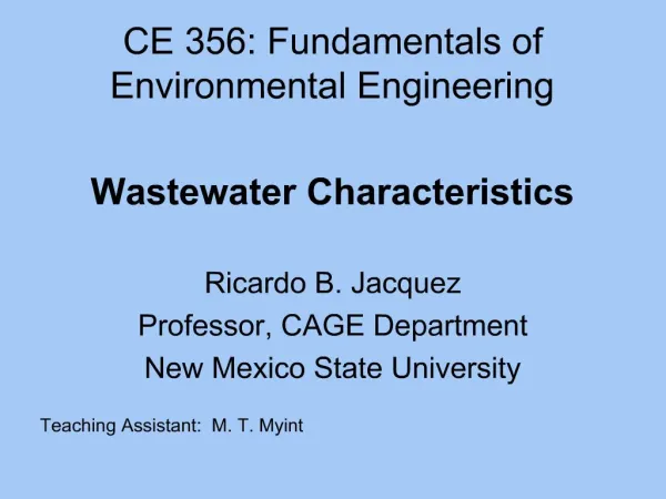 CE 356: Fundamentals of Environmental Engineering