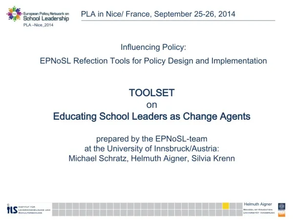 Influencing Policy : EPNoSL Refection Tools for Policy Design and Implementation
