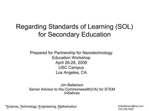 Regarding Standards of Learning SOL for Secondary Education
