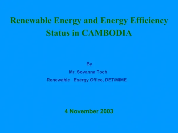 Renewable Energy and Energy Efficiency Status in CAMBODIA