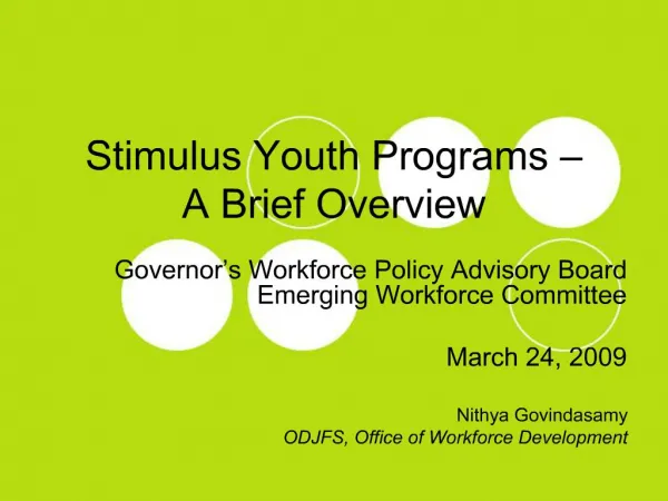 Stimulus Youth Programs A Brief Overview