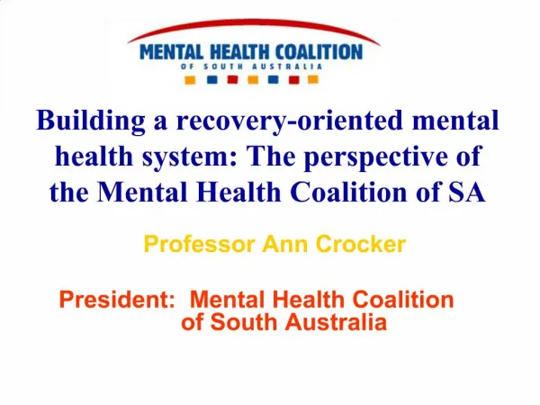 Building a recovery-oriented mental health system: The perspective of the Mental Health Coalition of SA