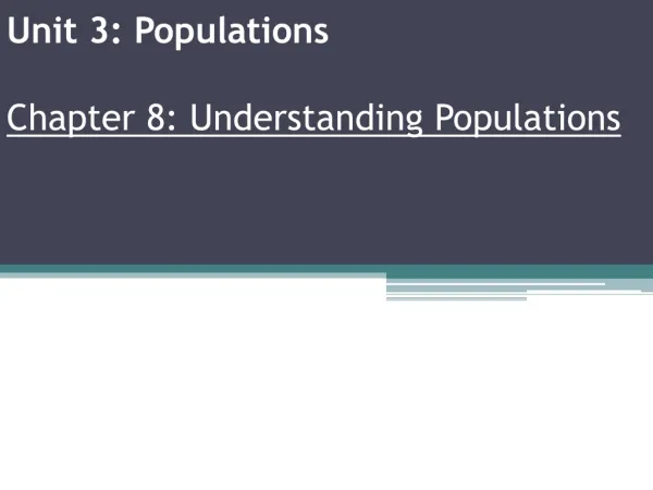Unit 3: Populations Chapter 8: Understanding Populations
