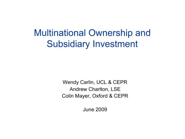 Multinational Ownership and Subsidiary Investment