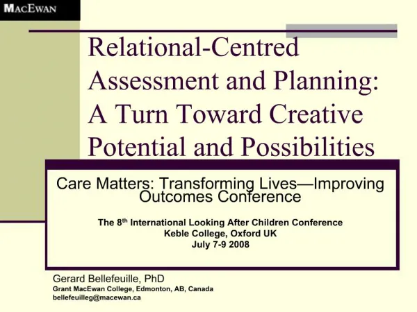 Relational-Centred Assessment and Planning: A Turn Toward Creative Potential and Possibilities