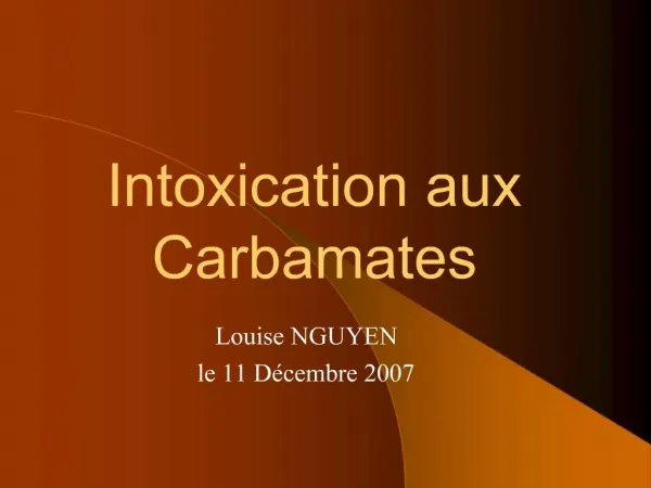 Intoxication aux Carbamates