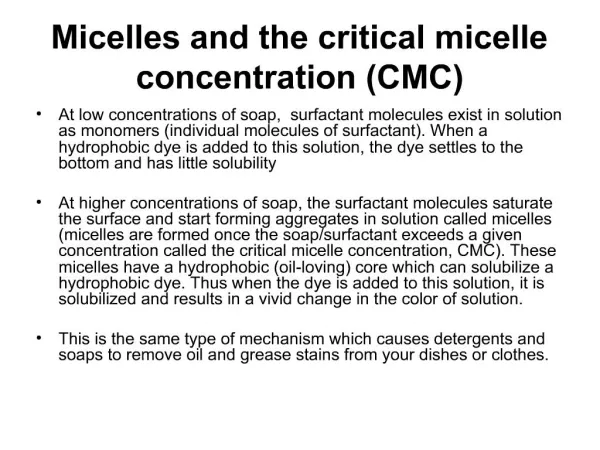 Micelles and the critical micelle concentration CMC