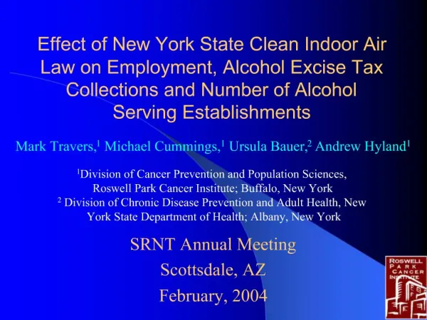 Effect of New York State Clean Indoor Air Law on Employment, Alcohol Excise Tax Collections and Number of Alcohol Servin
