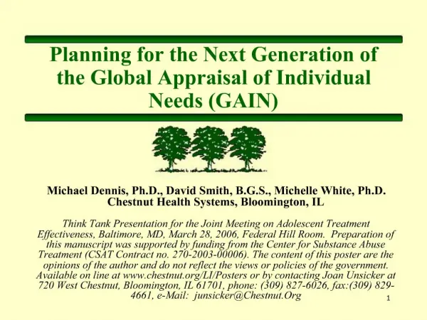 Planning for the Next Generation of the Global Appraisal of Individual Needs GAIN