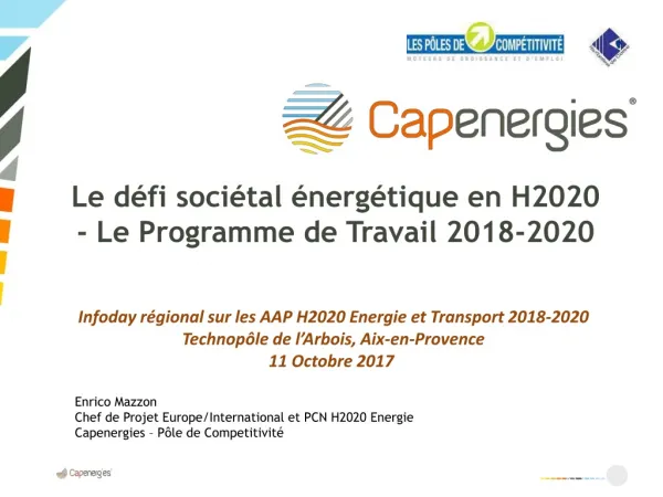 Le défi sociétal énergétique en H2020 - Le Programme de Travail 2018-2020