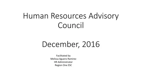Human Resources Advisory Council December, 2016