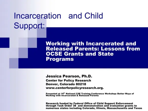 Incarceration and Child Support: