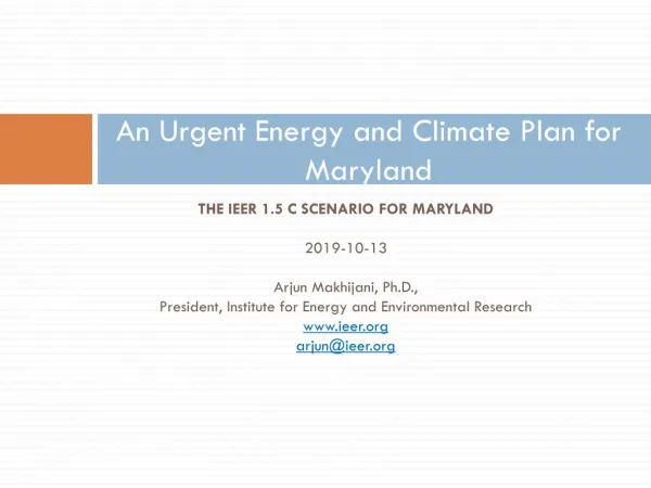 An Urgent Energy and Climate Plan for Maryland