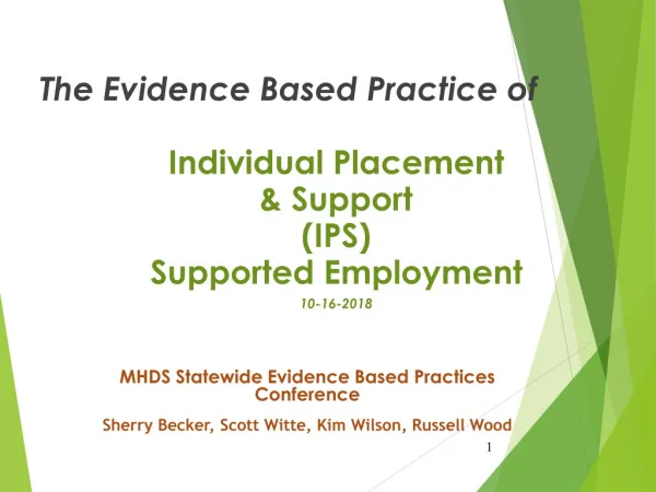 The Evidence Based Practice of Individual Placement &amp; Support (IPS) Supported Employment