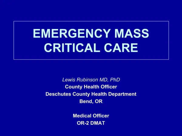 EMERGENCY MASS CRITICAL CARE