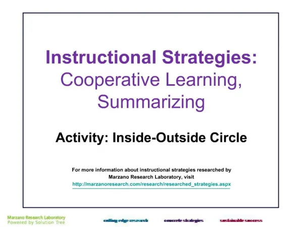 Instructional Strategies: Cooperative Learning, Summarizing