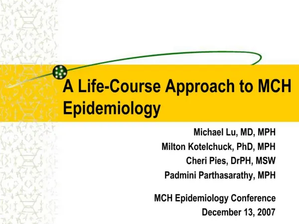 A Life-Course Approach to MCH Epidemiology