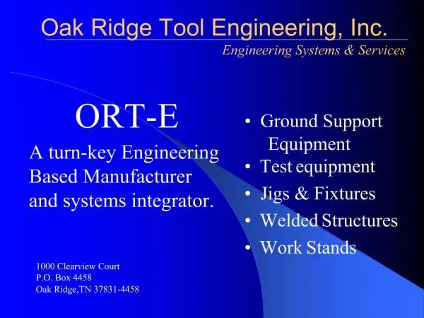Oak Ridge Tool Engineering, Inc.