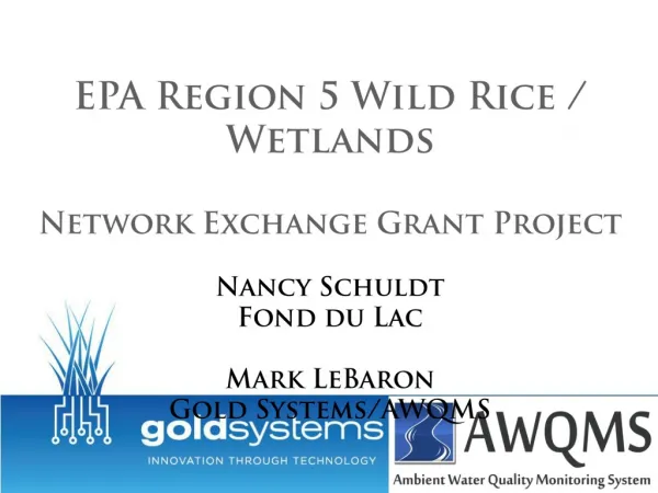 EPA Region 5 Wild Rice / Wetlands Network Exchange Grant Project Nancy Schuldt Fond du Lac