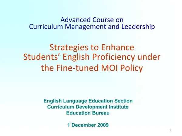 Advanced Course on Curriculum Management and Leadership Strategies to Enhance Students English Proficiency under th