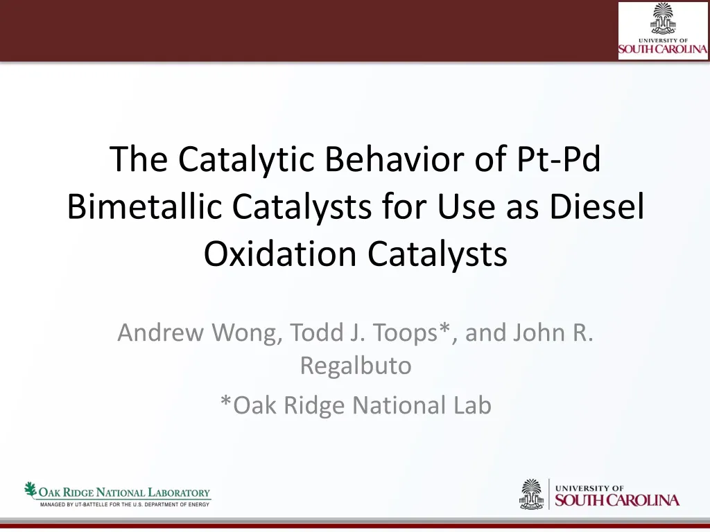 the c atalytic b ehavior of pt pd bimetallic c atalysts for use as diesel o xidation c atalysts