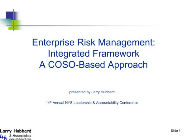 Enterprise Risk Management: Integrated Framework A COSO-Based Approach
