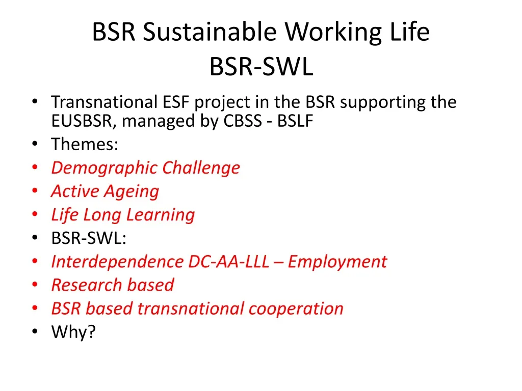 bsr sustainable working life bsr swl