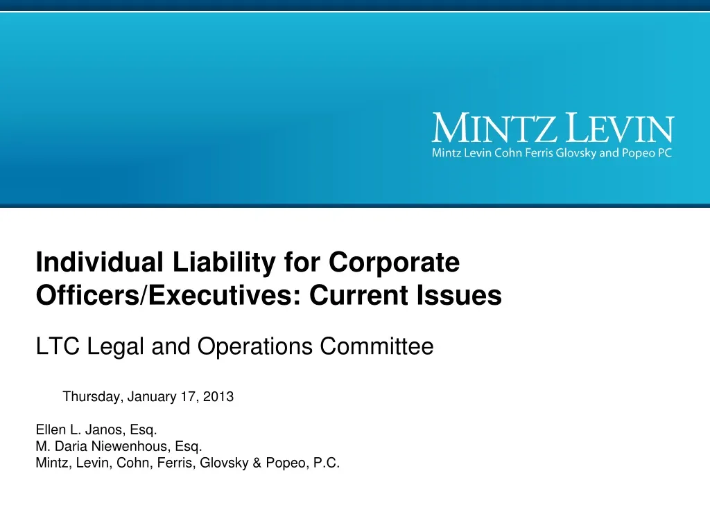 individual liability for corporate officers executives current issues