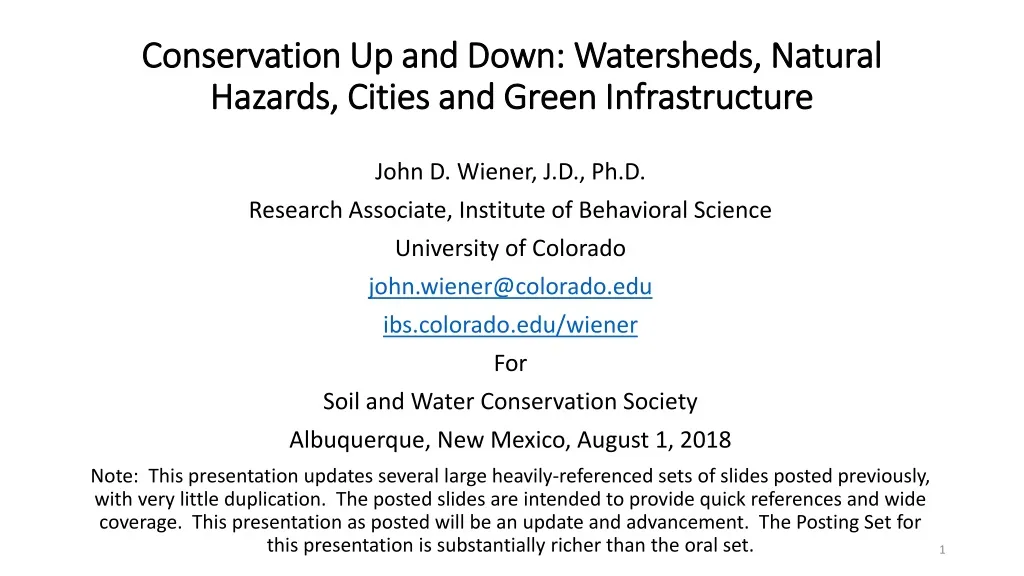 conservation up and down watersheds natural hazards cities and green infrastructure