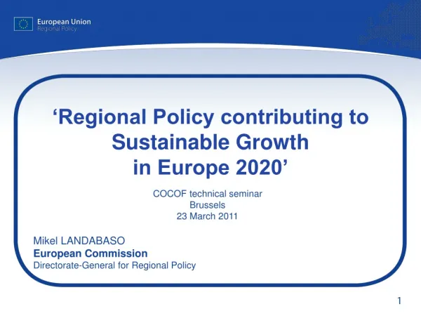 ‘Regional Policy contributing to Sustainable Growth in Europe 2020’