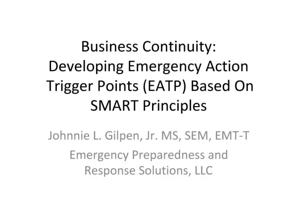 Business Continuity: Developing Emergency Action Trigger Points EATP Based On SMART Principles
