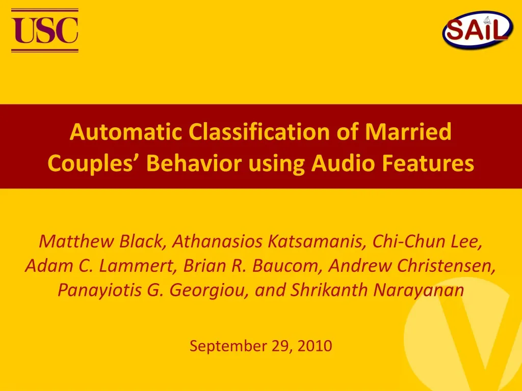 automatic classification of married couples behavior using audio features